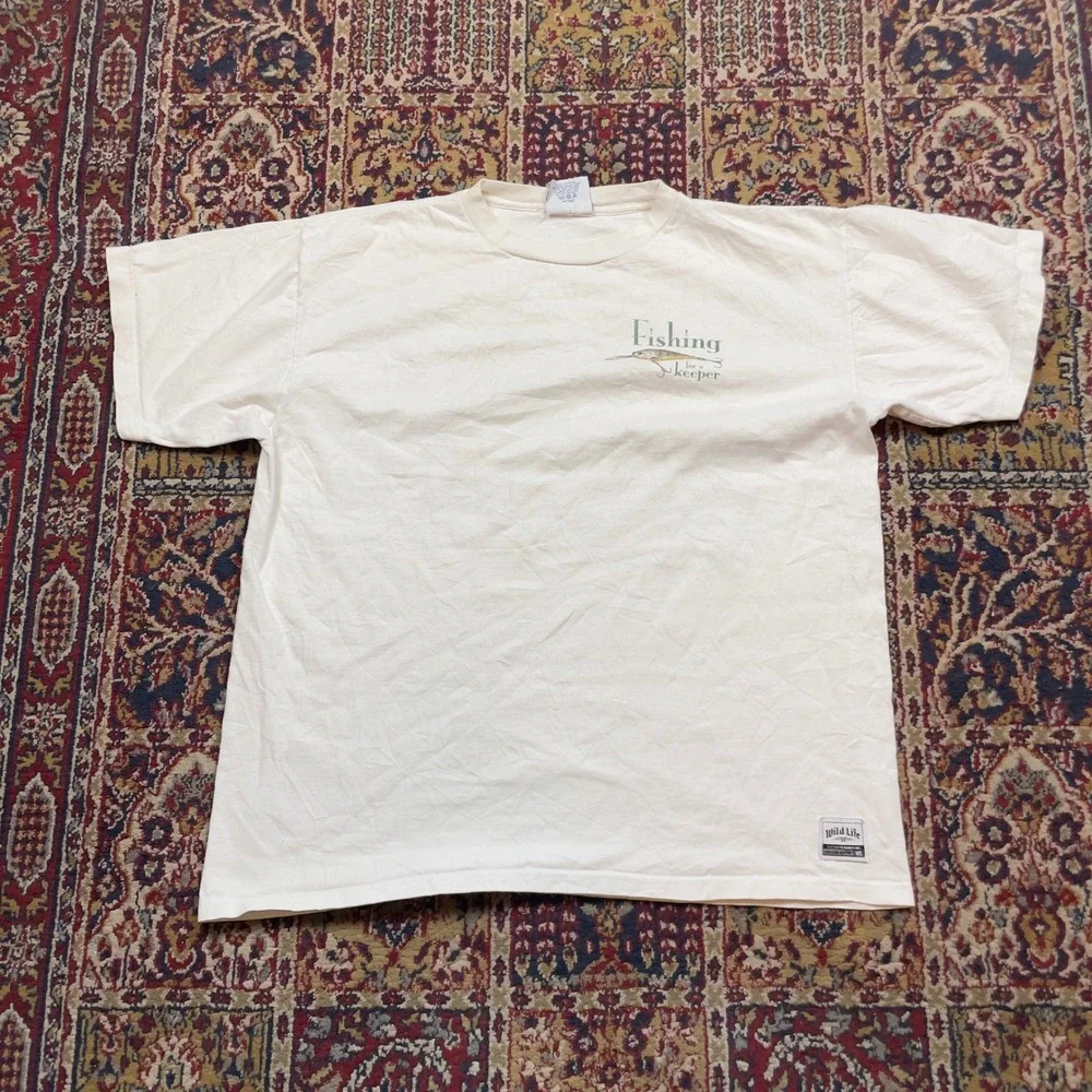 VTG 90s Aussie T Company Fishing Bass Tee Short Fat Big Mouth Funny Shirt L USA